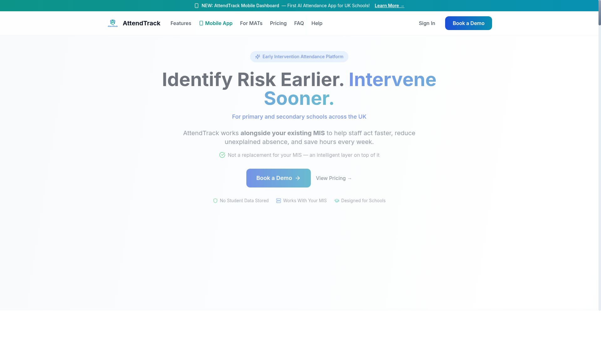 AttendTrack website screenshot — EdTech · SaaS