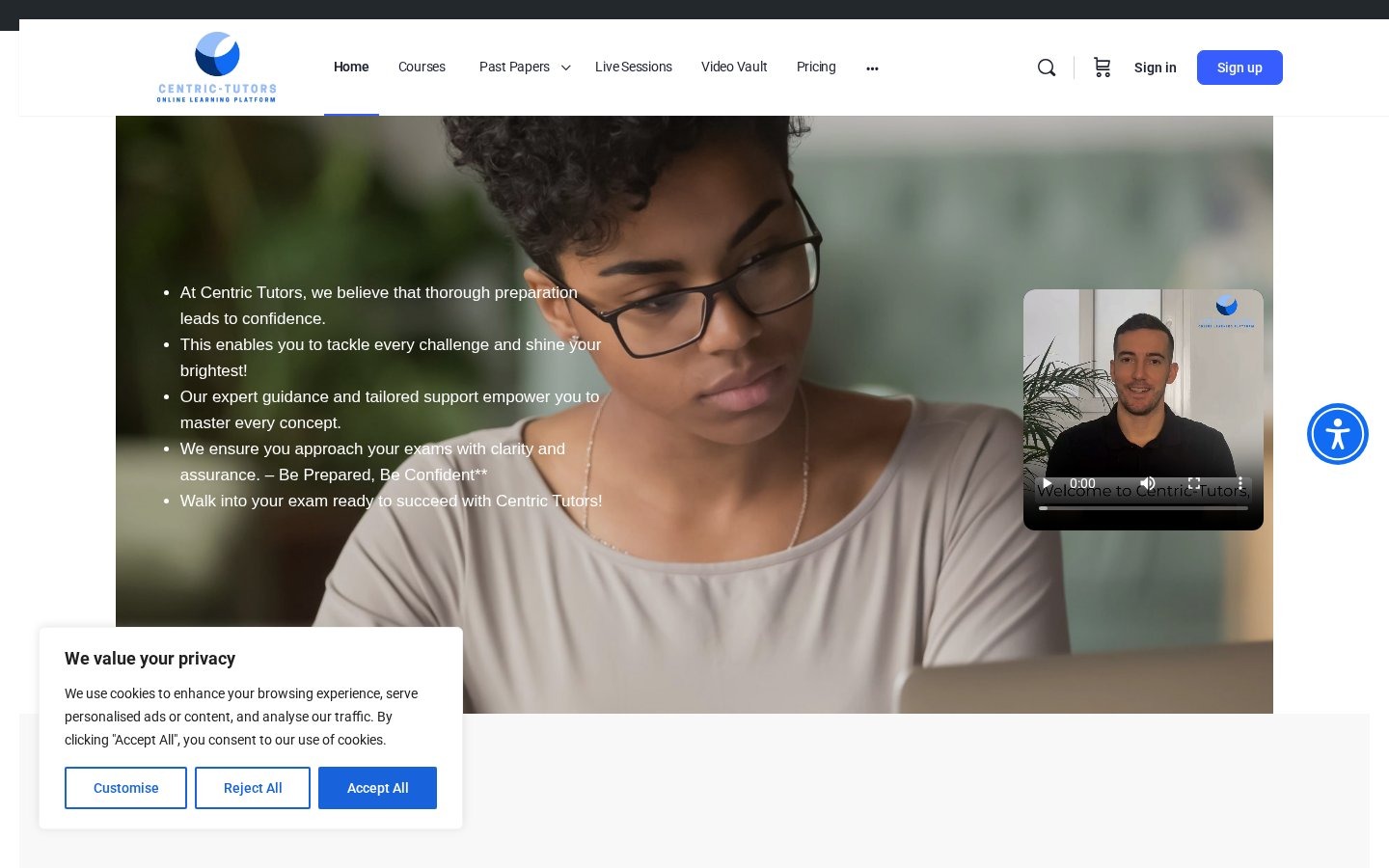 Centric Tutors website screenshot — Education · Tutoring