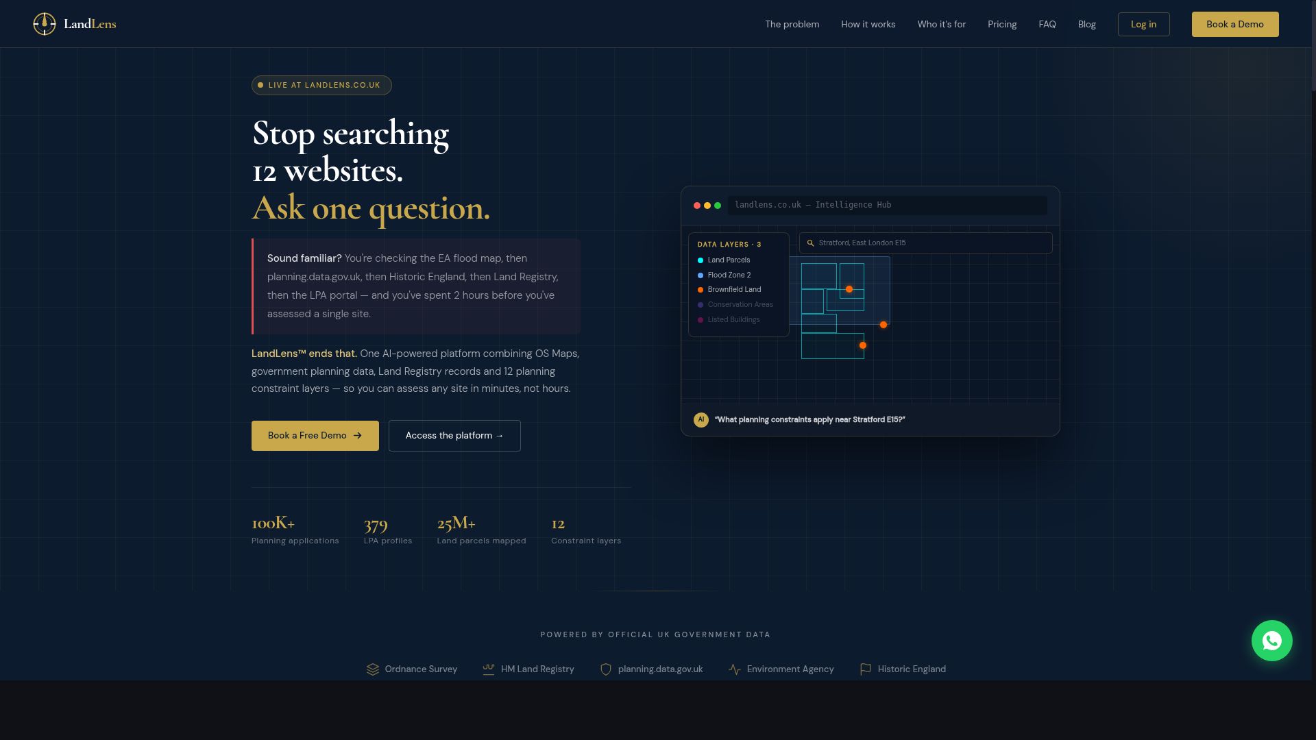 LandLens website screenshot — PropTech · SaaS