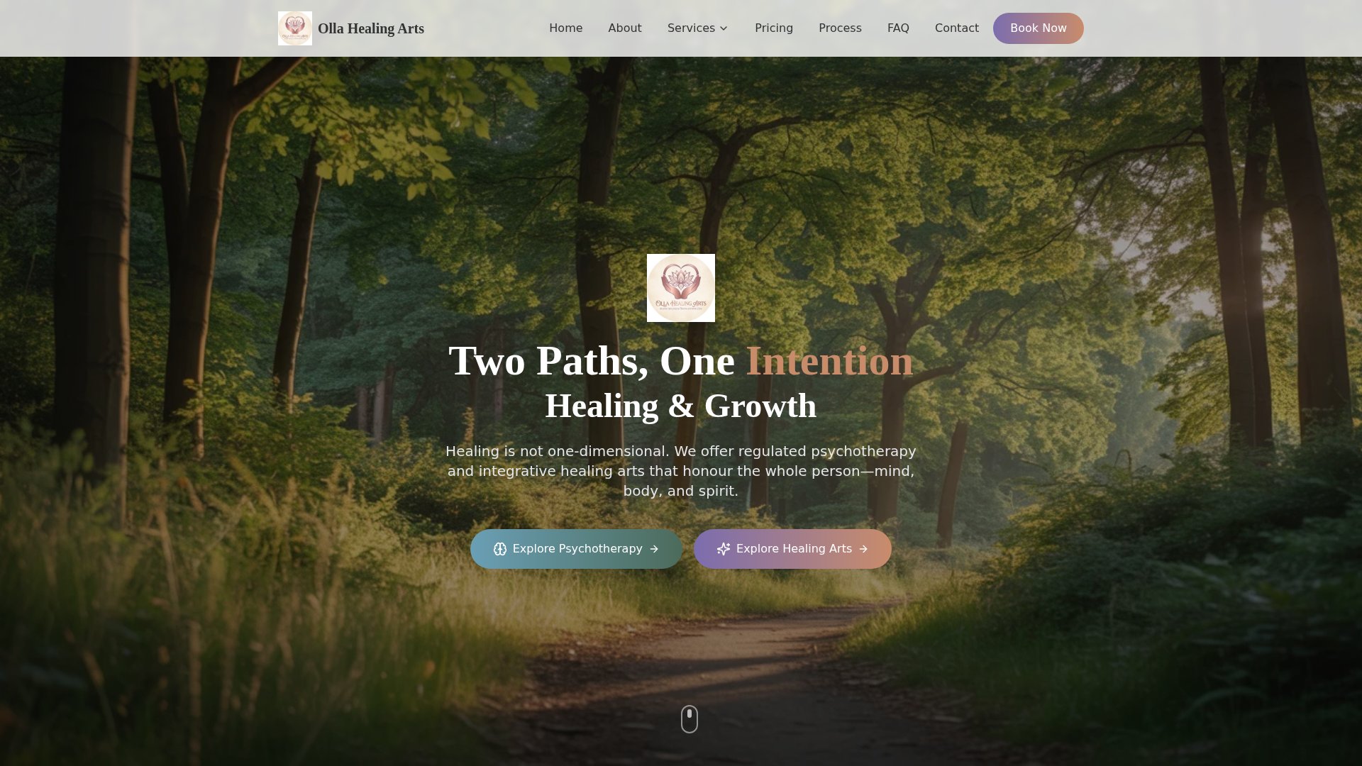 Olla Healing Arts website screenshot — Health & Wellbeing